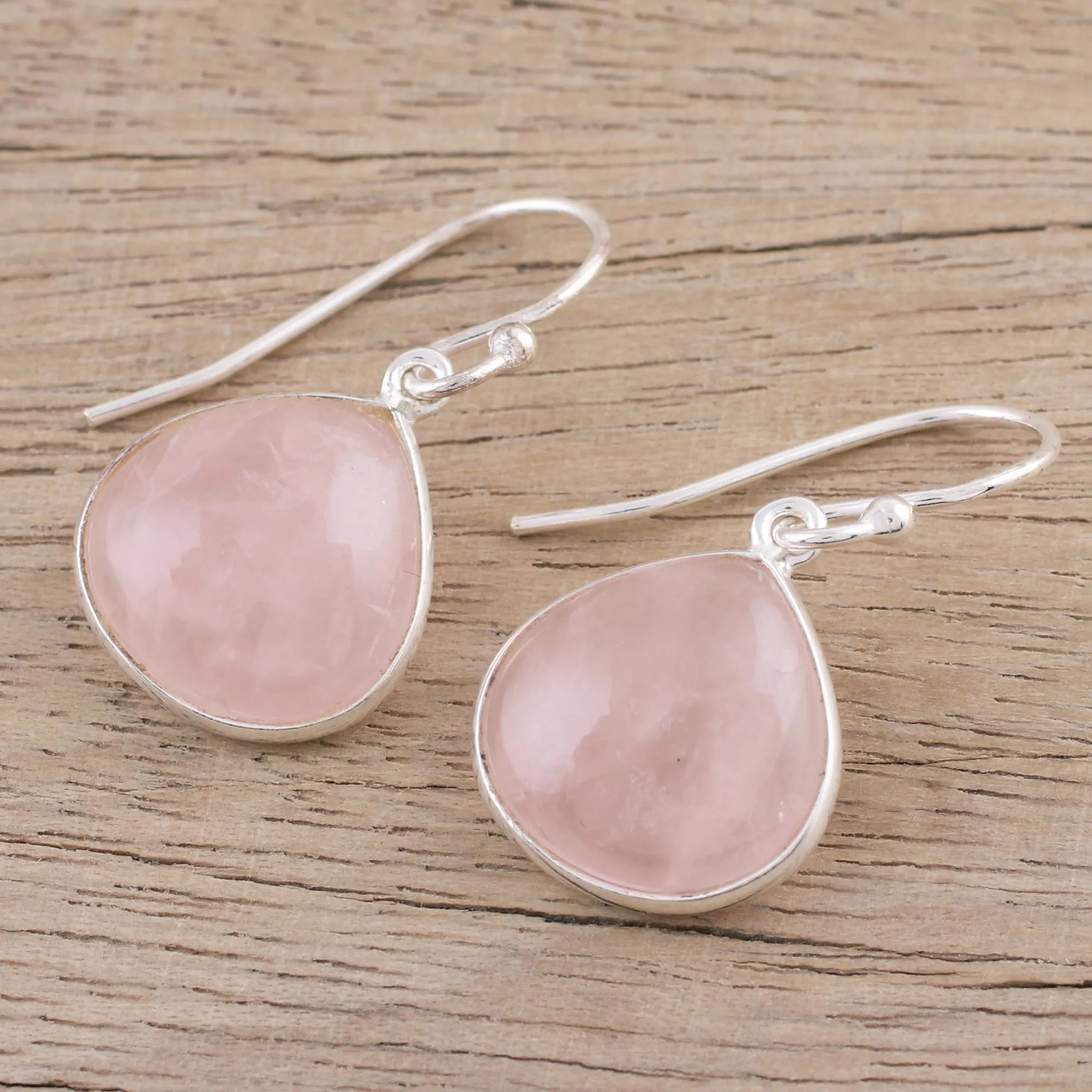 Rose Quartz and Sterling Silver Dangle Earrings from India - Dancing Soul | NOVICA