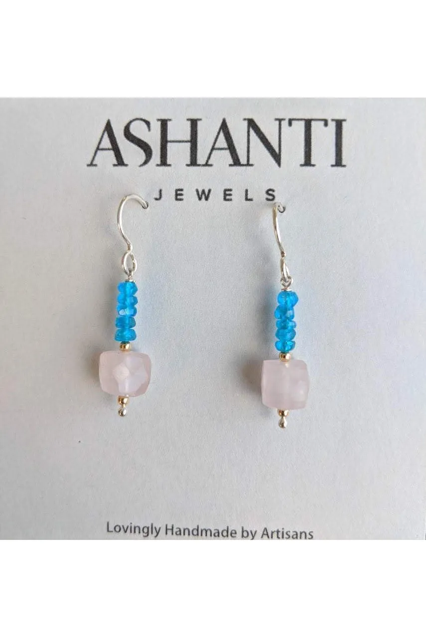 Rose Quartz, Apatite, Pink and Blue Silver Earrings