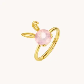 Rose Quartz Bunny Gold Adjustable Ring W.