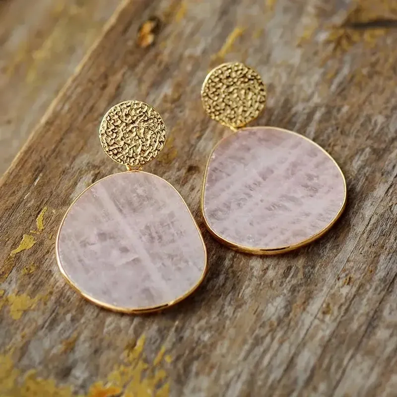 Rose Quartz Dangle Earrings - Semi Precious Stones