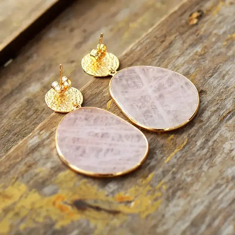 Rose Quartz Dangle Earrings - Semi Precious Stones