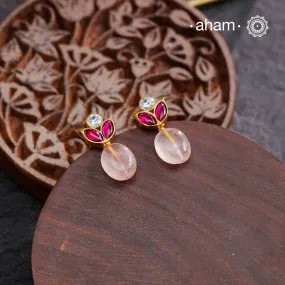 Rose Quartz Kundan Gold Polish Silver Earrings