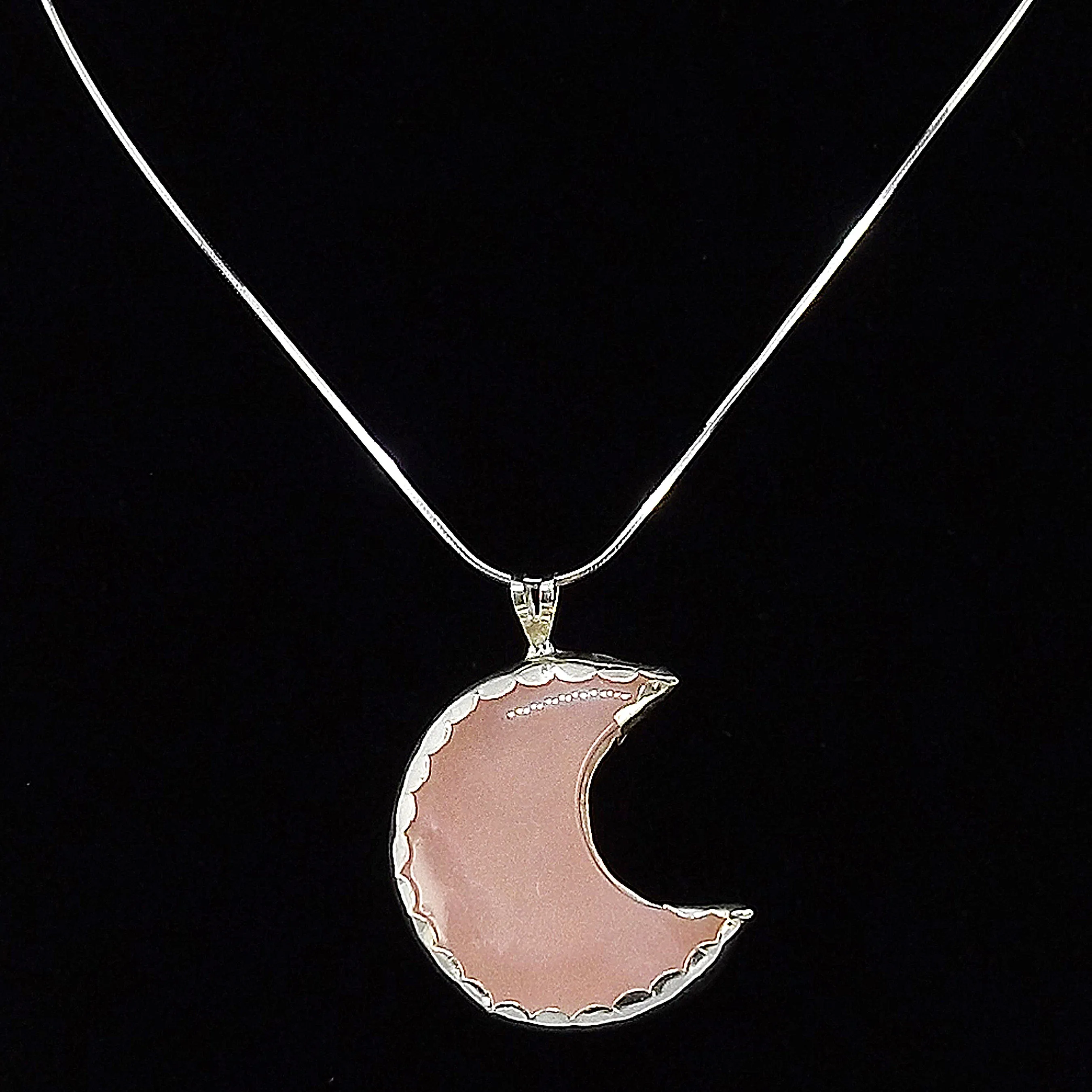 Rose Quartz Moon Necklace in Sterling Silver