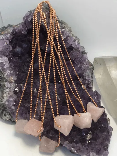 Rose Quartz Nugget on Copper Chain Necklace