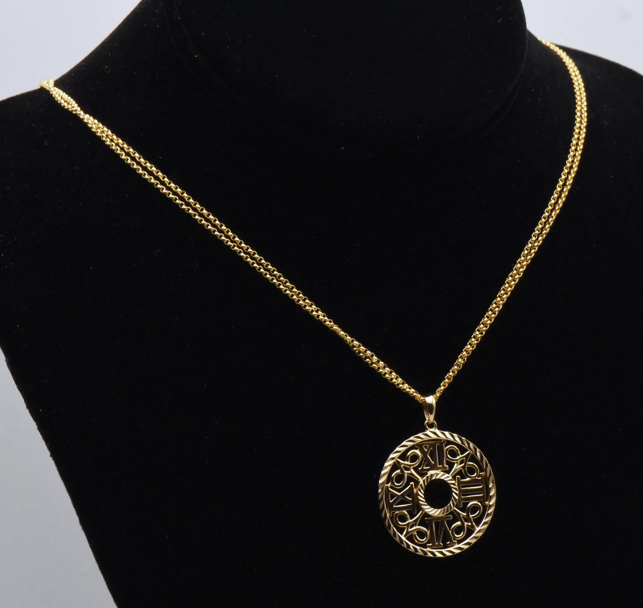 Ross-Simons - Vintage Vermeil Grandfather Clock Face Pendant on Double Strand Chain Necklace - 18"