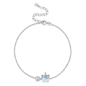 Round Natural Blue Topaz Cute Fantasy Unicorn Zircon Sterling Silver Bracelet