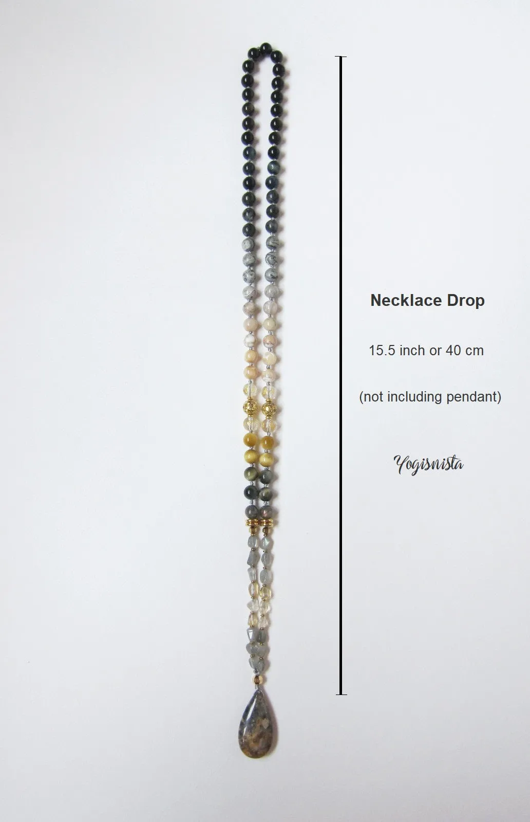 SALE - Self Esteem   Decisiveness Beaded Mala Necklace in Bumblebee Jasper Stone Pendant