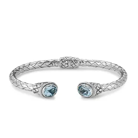 Samuel B. Sterling Silver Oval Blue Topaz Hinged Bracelet (93553)