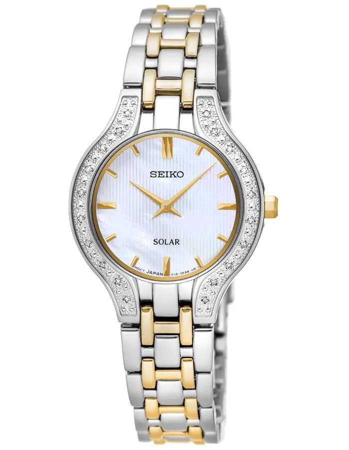 Seiko Solar Ladies Classic 20 Diamond Dress Watch - Mother of Pearl - Two-Tone