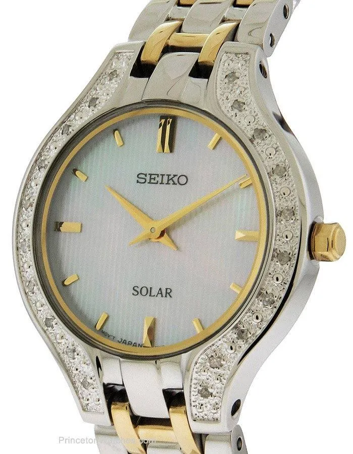 Seiko Solar Ladies Classic 20 Diamond Dress Watch - Mother of Pearl - Two-Tone