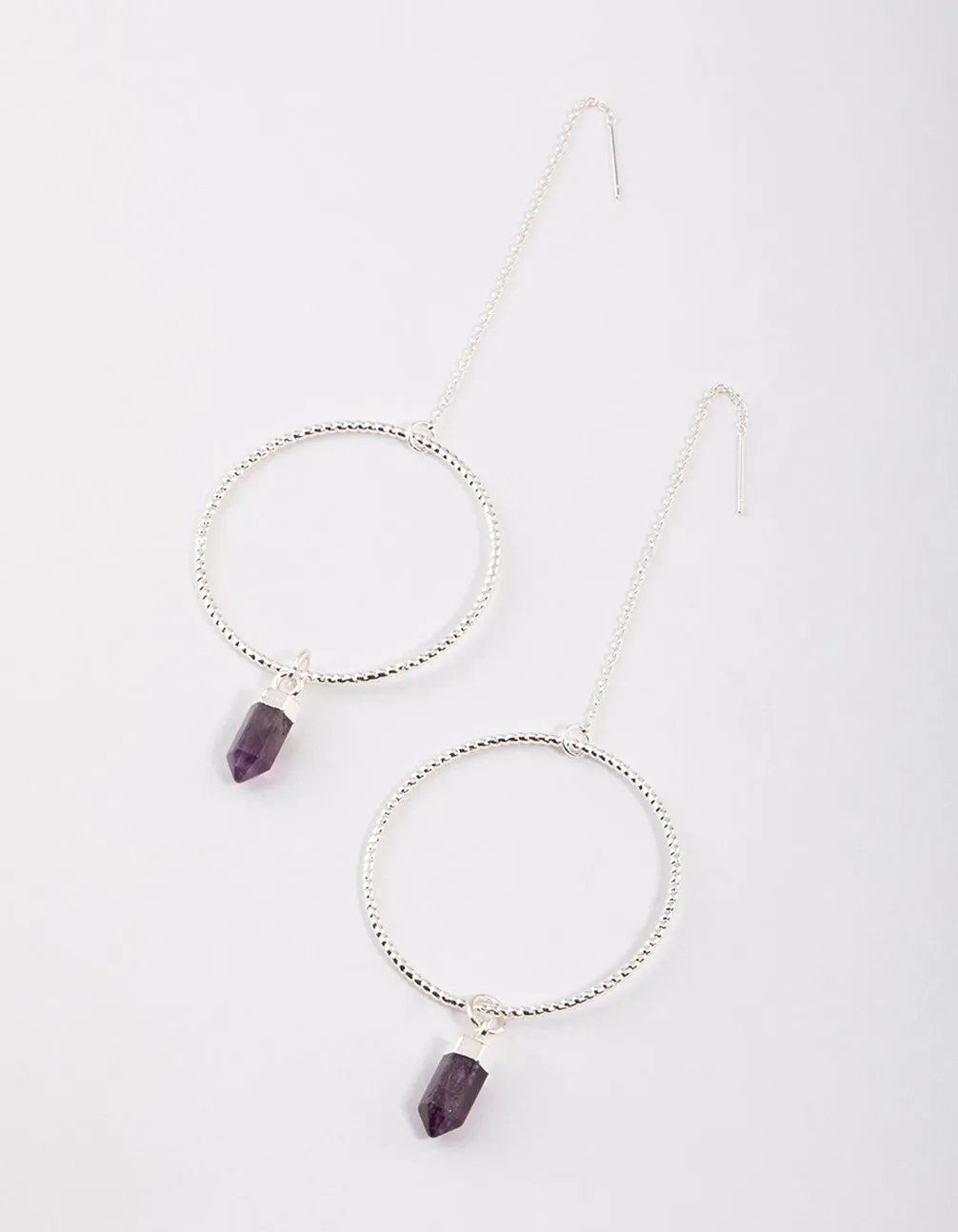 Silver Amethyst Hoop Threaded Earrings