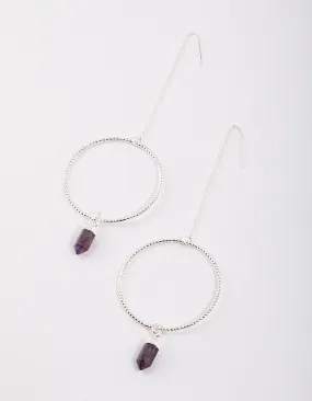 Silver Amethyst Hoop Threaded Earrings