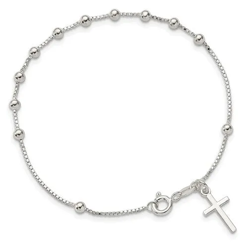 Silver Beaded Cross Bracelet