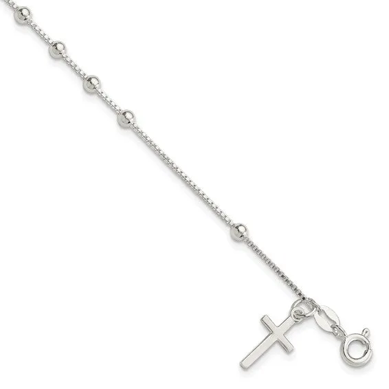 Silver Beaded Cross Bracelet