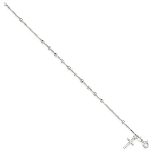 Silver Beaded Cross Bracelet