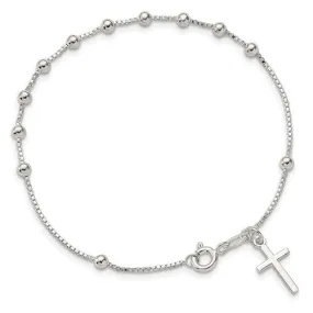 Silver Beaded Cross Bracelet