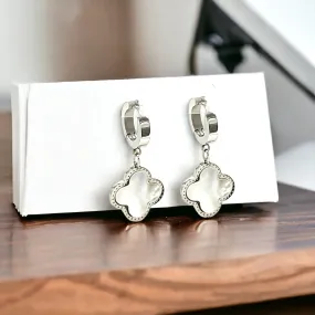 Silver Colored Clover Drop Earrings