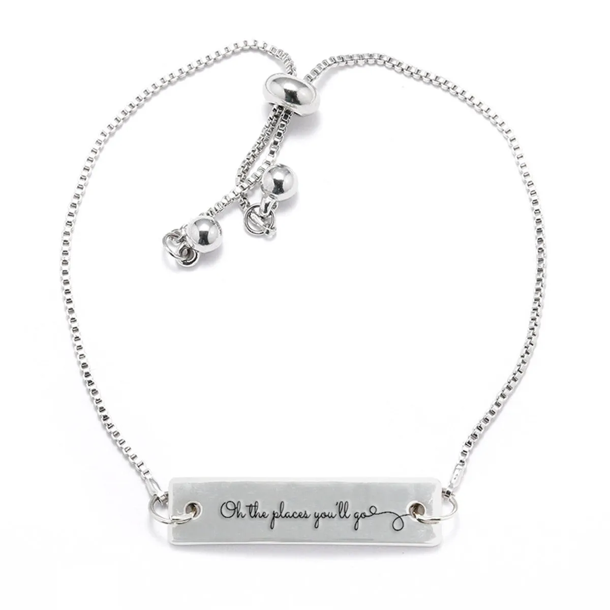 Silver Oh the places you'll go Adjustable Bar Bracelet