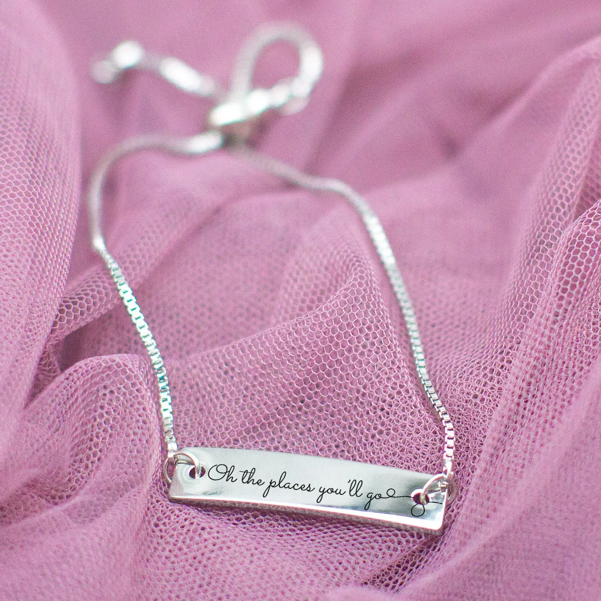 Silver Oh the places you'll go Adjustable Bar Bracelet