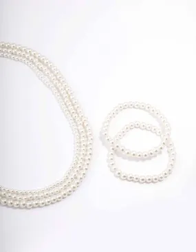 Silver Pearl Layered Necklace & Bracelet Set