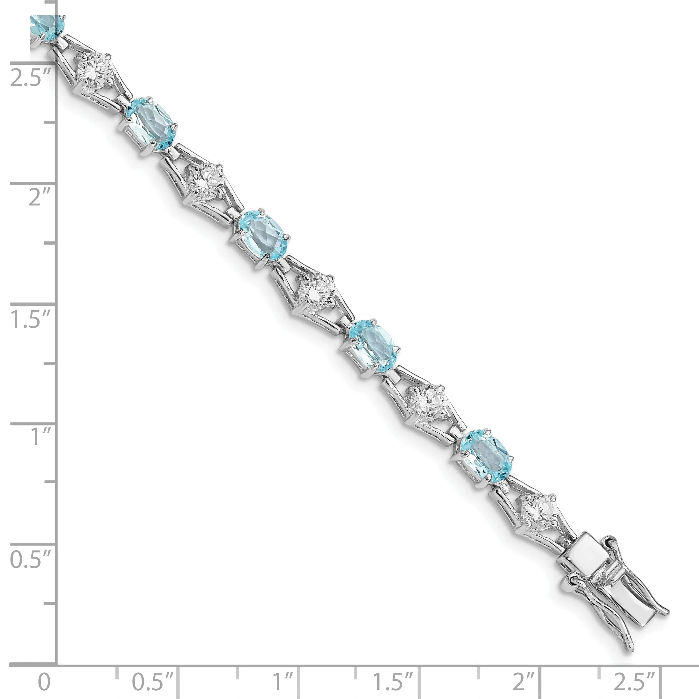 Silver Polished Blue Topaz Gemstone CZ Bracelet