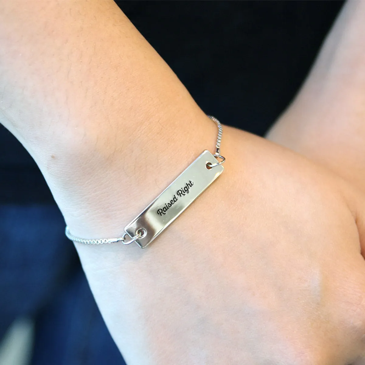 Silver Raised Right Adjustable Bar Bracelet