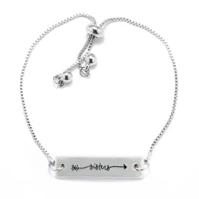 Silver Sisters - Arrow Text Adjustable Bar Bracelet