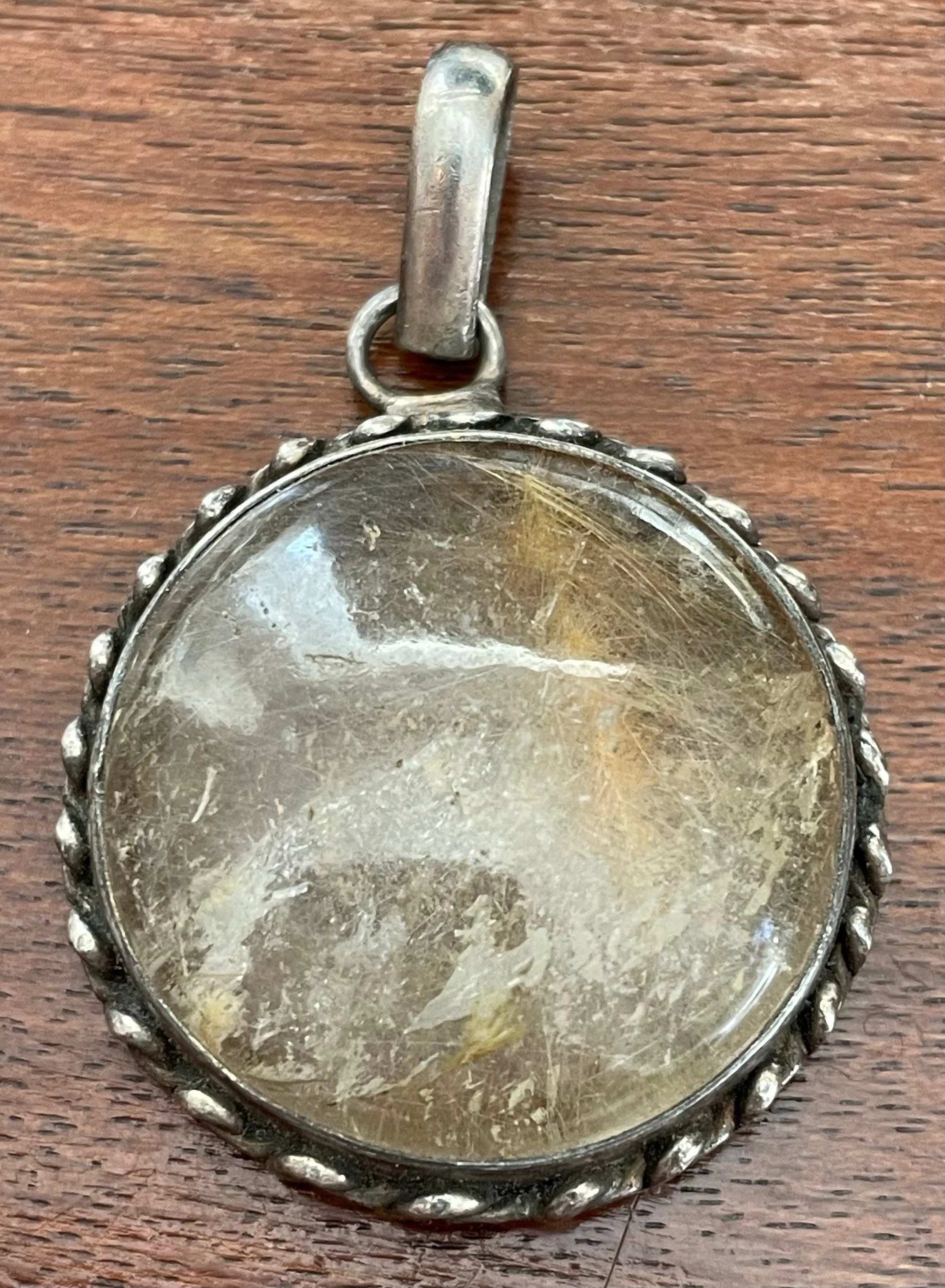 Silver Tone Quartz Cabochon Necklace Pendant