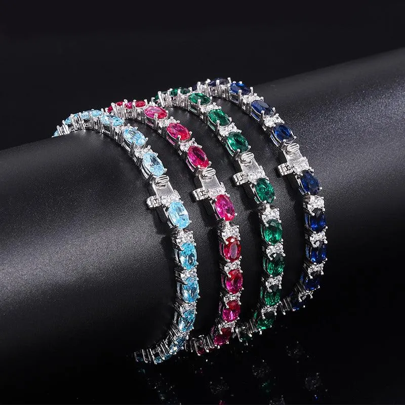 Simulated Blue Sapphire,Ruby, Emerald,Topaz Tennis Bracelet Silver Jewelry