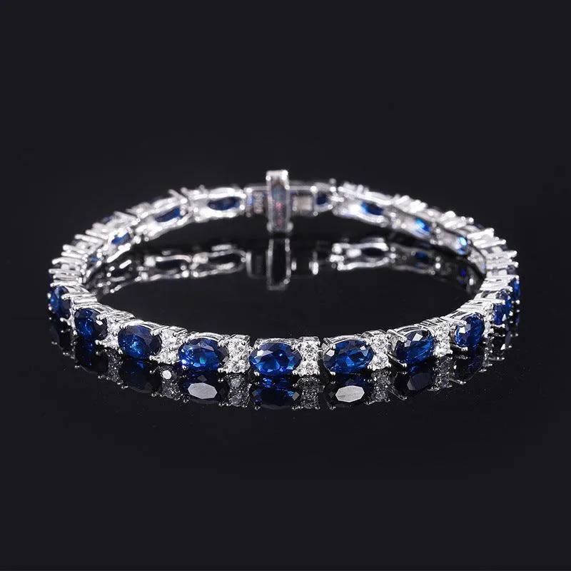 Simulated Blue Sapphire,Ruby, Emerald,Topaz Tennis Bracelet Silver Jewelry