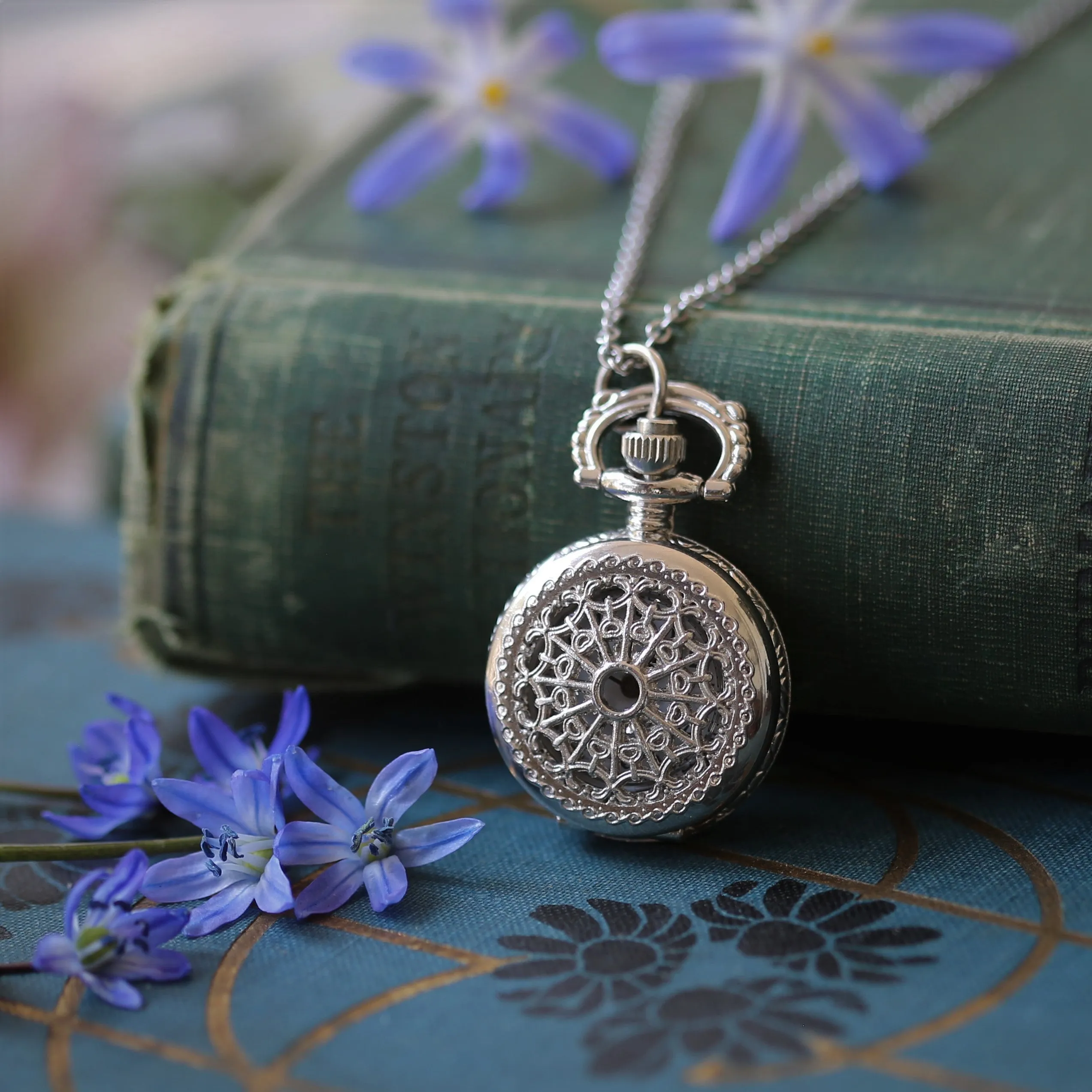 Small Pocket Watch Pendant Necklace in Silver:  Choose from Three Options