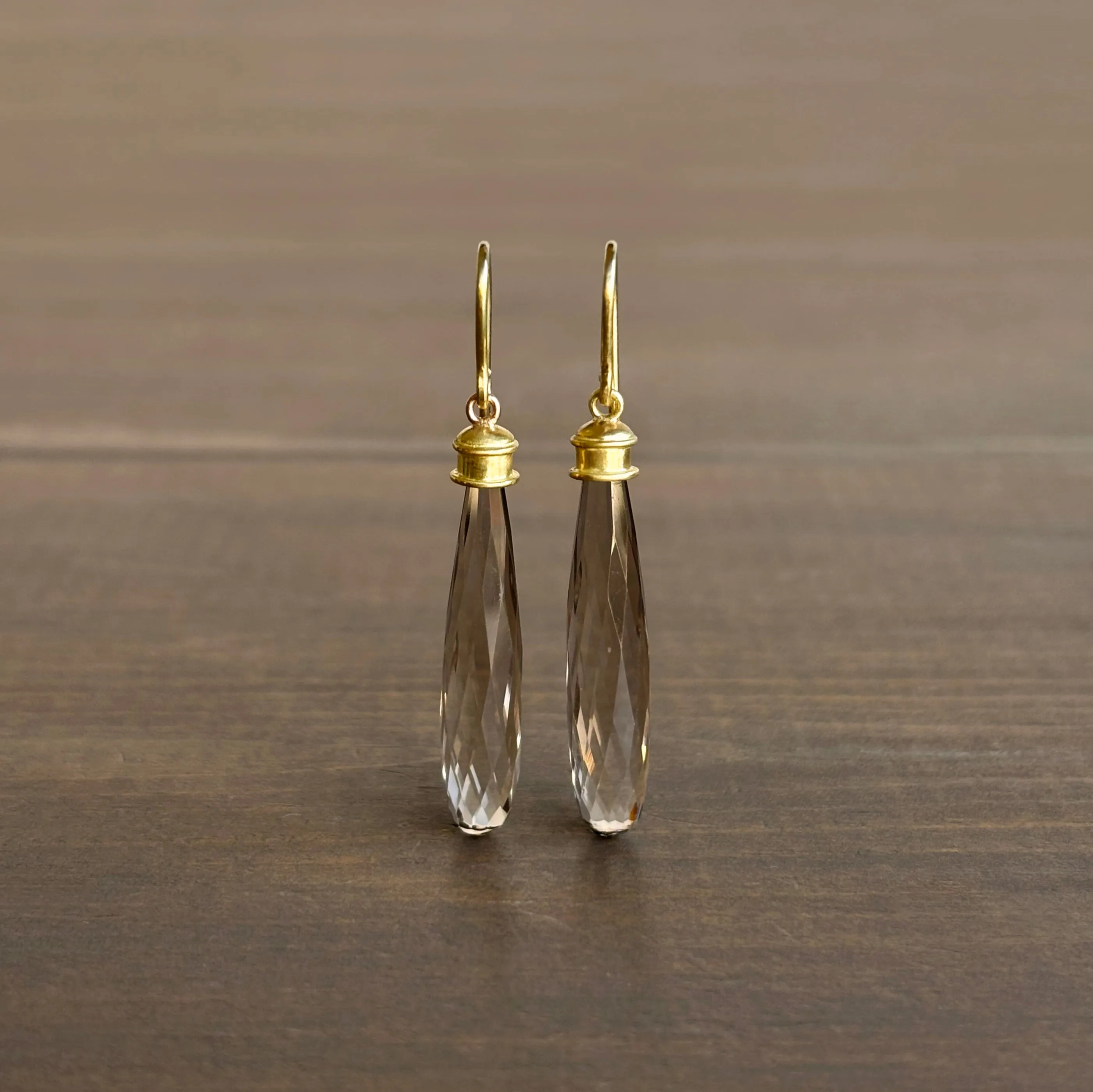 Smokey Quartz Briolette Etruscan Drop Earrings