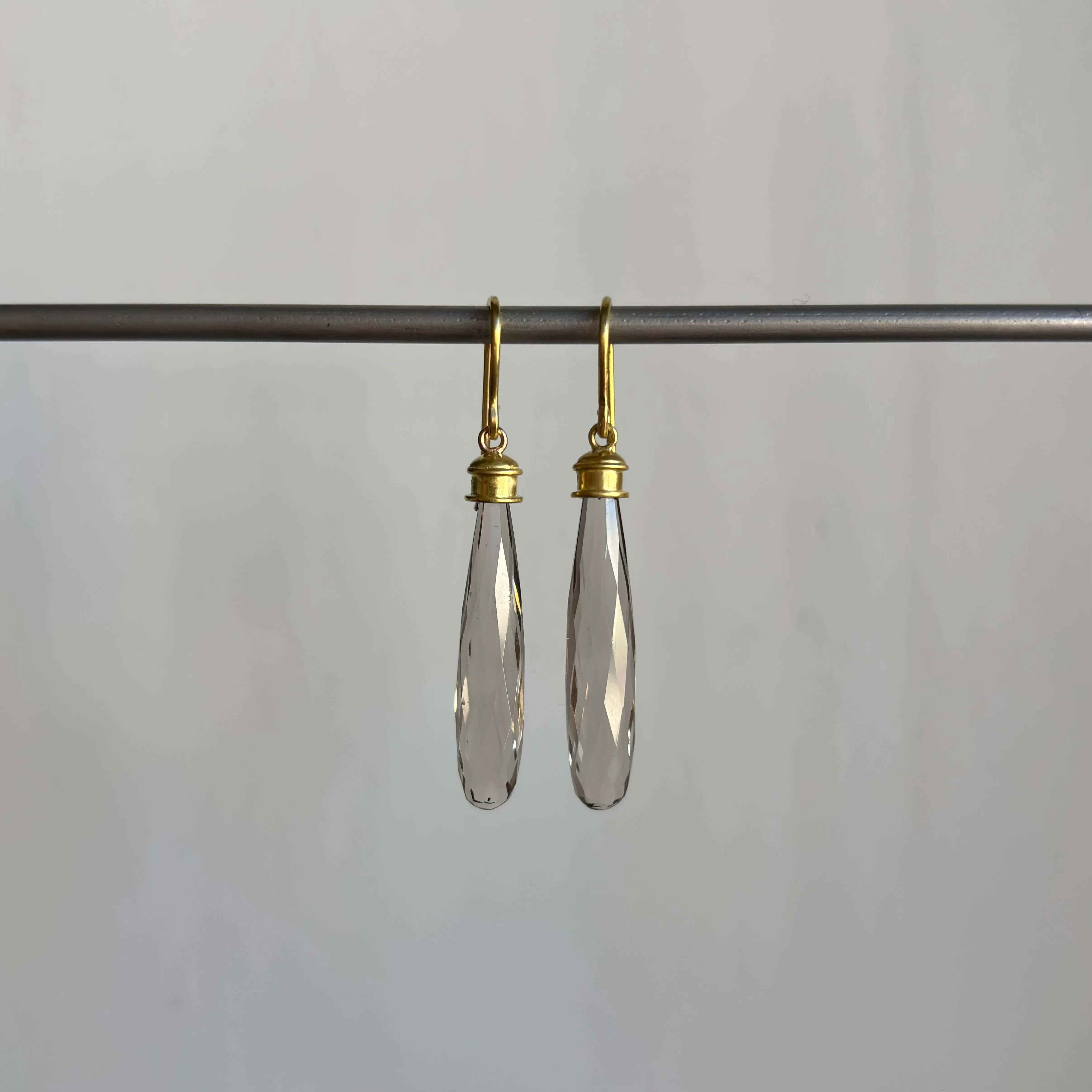 Smokey Quartz Briolette Etruscan Drop Earrings