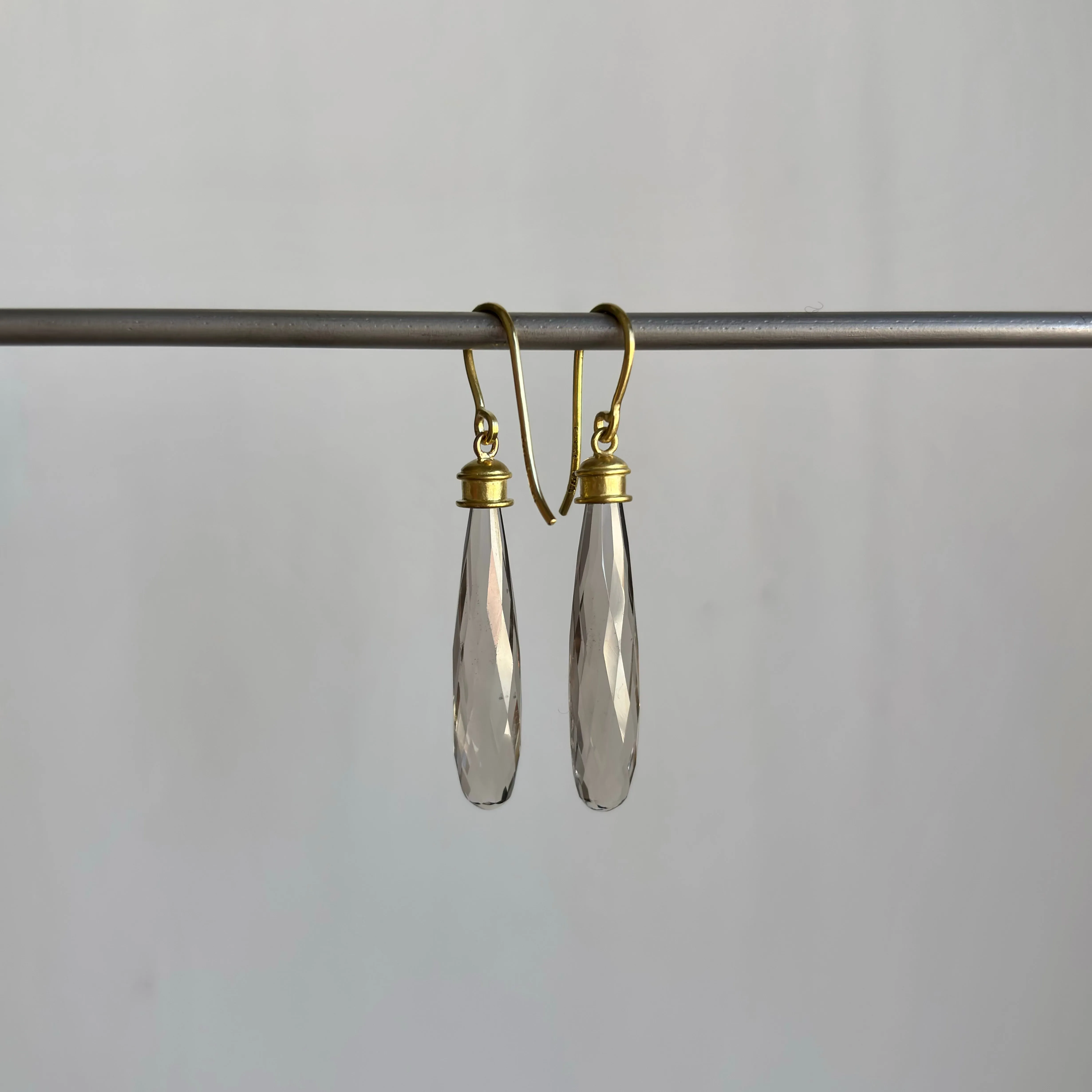 Smokey Quartz Briolette Etruscan Drop Earrings