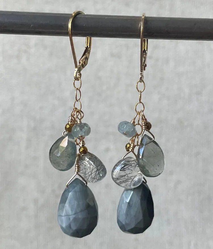 Smoky Stream Cluster Earrings