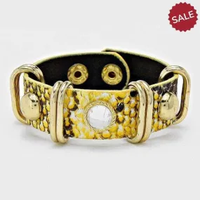 Snake Skin Yellow Studded Metal Hoop Bracelet