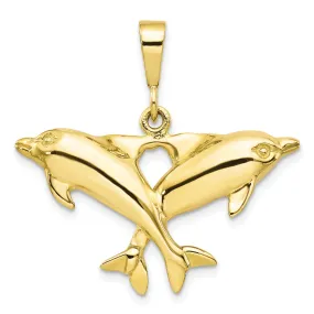 Solid 10k Yellow Gold Polished Twin Dolphins Pendant