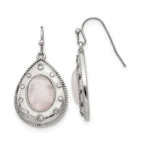 Stainless Steel Rose Quartz CZ Hook Earrings