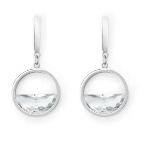 Stainless steel round hanging earrings with CZ