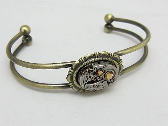 Steampunk Bracelet - Cuff - In the Works - Steampunk watch parts cuff - Bracelet - Light Topaz