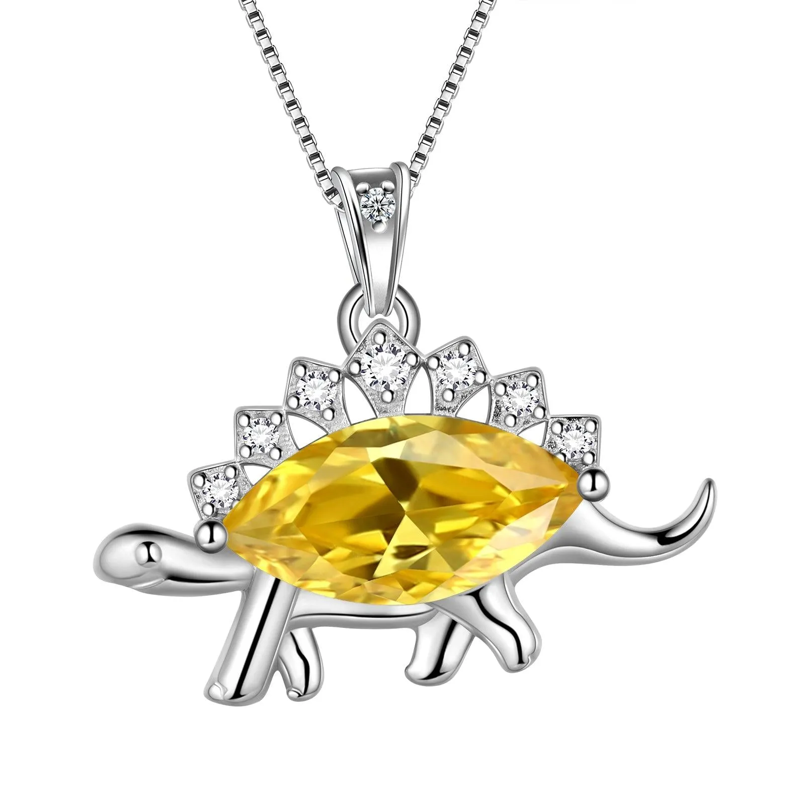 Stegosaurus Dinosaur Necklace November Citrine Birthstone Women Girls Jewelry Gift