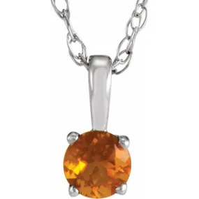 Sterling Silver 3 mm Imitation Citrine Youth Solitaire 14" Necklace