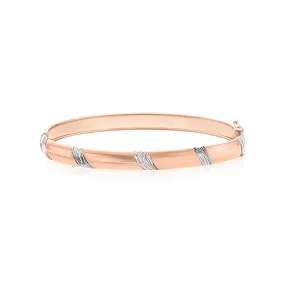 Sterling Silver & 9ct Rose Gold Diamond Cut Bangle