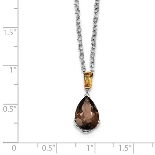 Sterling Silver And 14K Yellow Gold Smoky Quartz Pear And Citrine Necklace