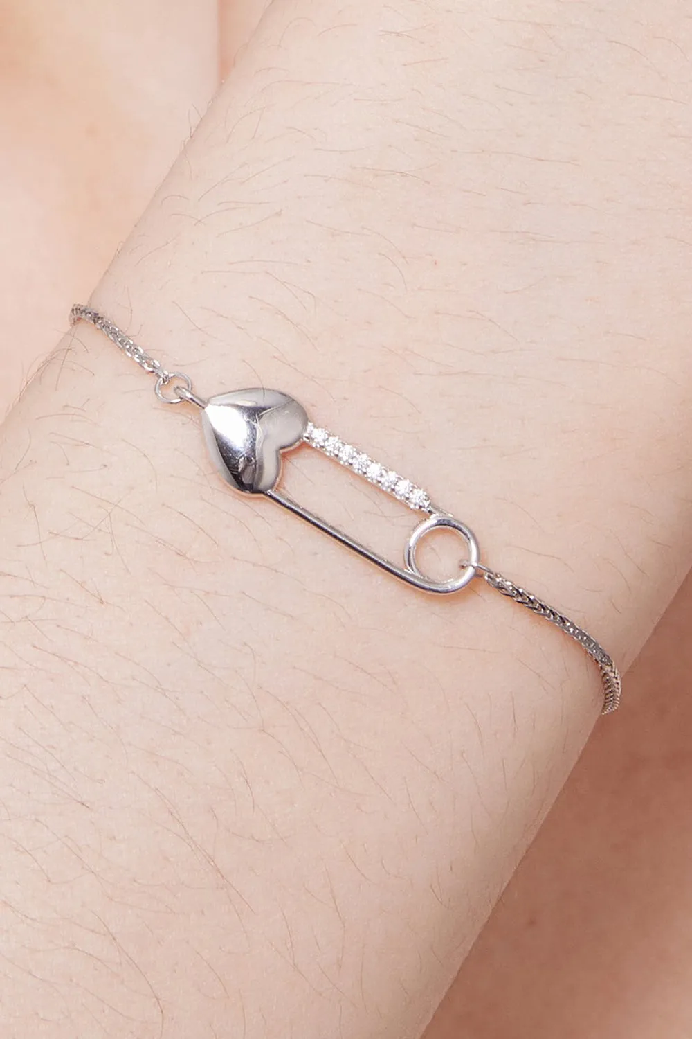 Sterling Silver Bracelet Chain with Heart Pin