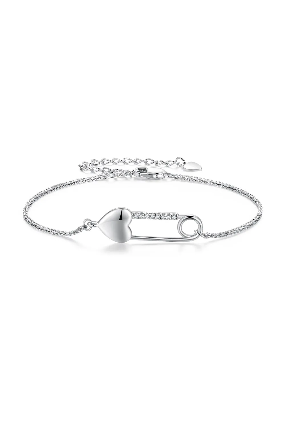 Sterling Silver Bracelet Chain with Heart Pin