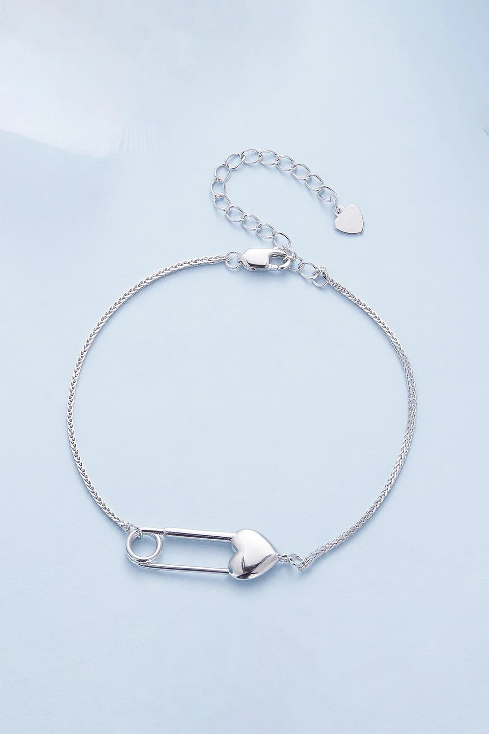 Sterling Silver Bracelet Chain with Heart Pin