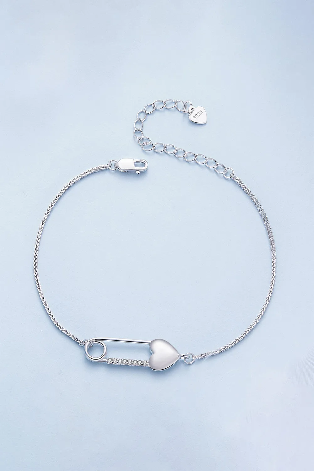 Sterling Silver Bracelet Chain with Heart Pin