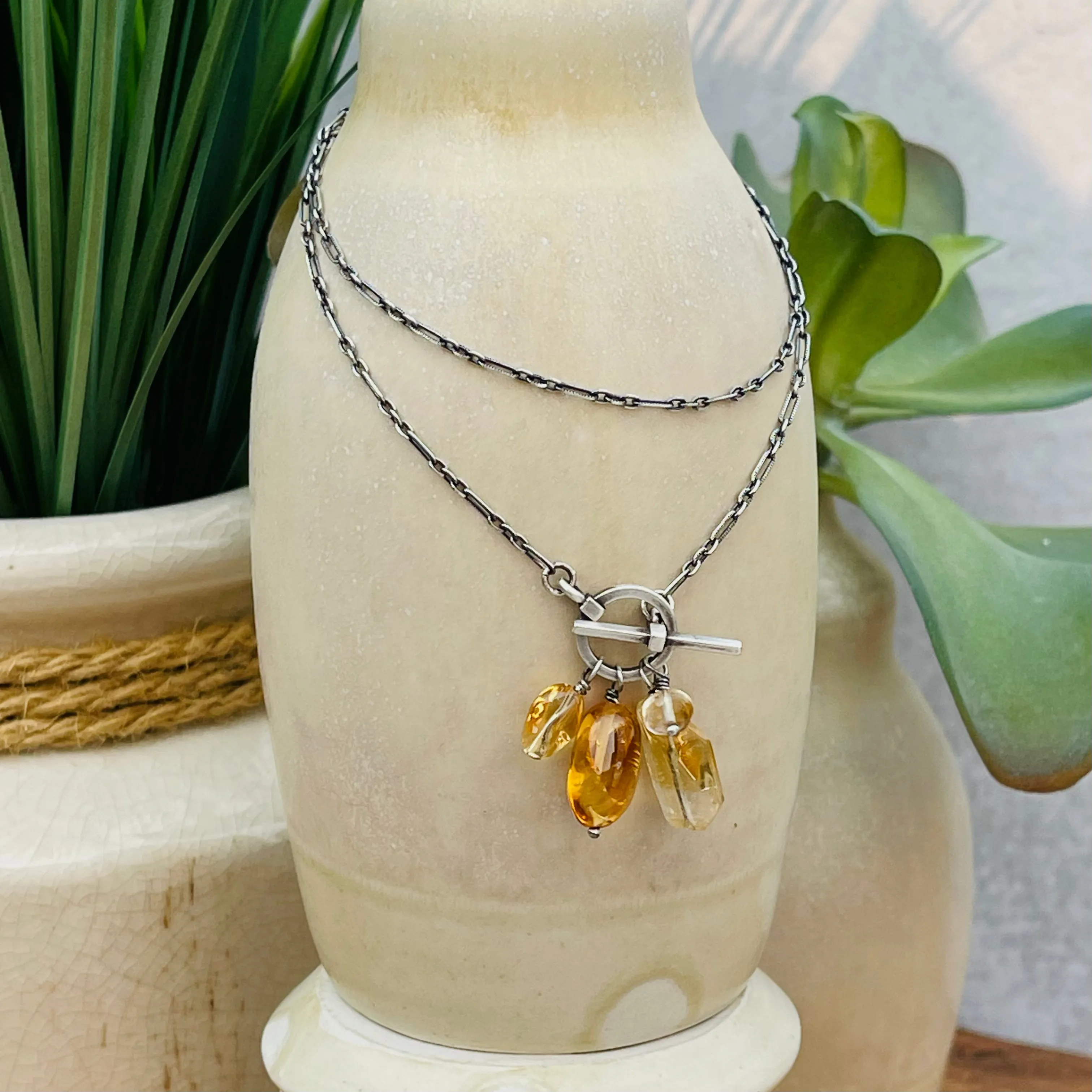 Sterling Silver Citrine Cluster Necklace