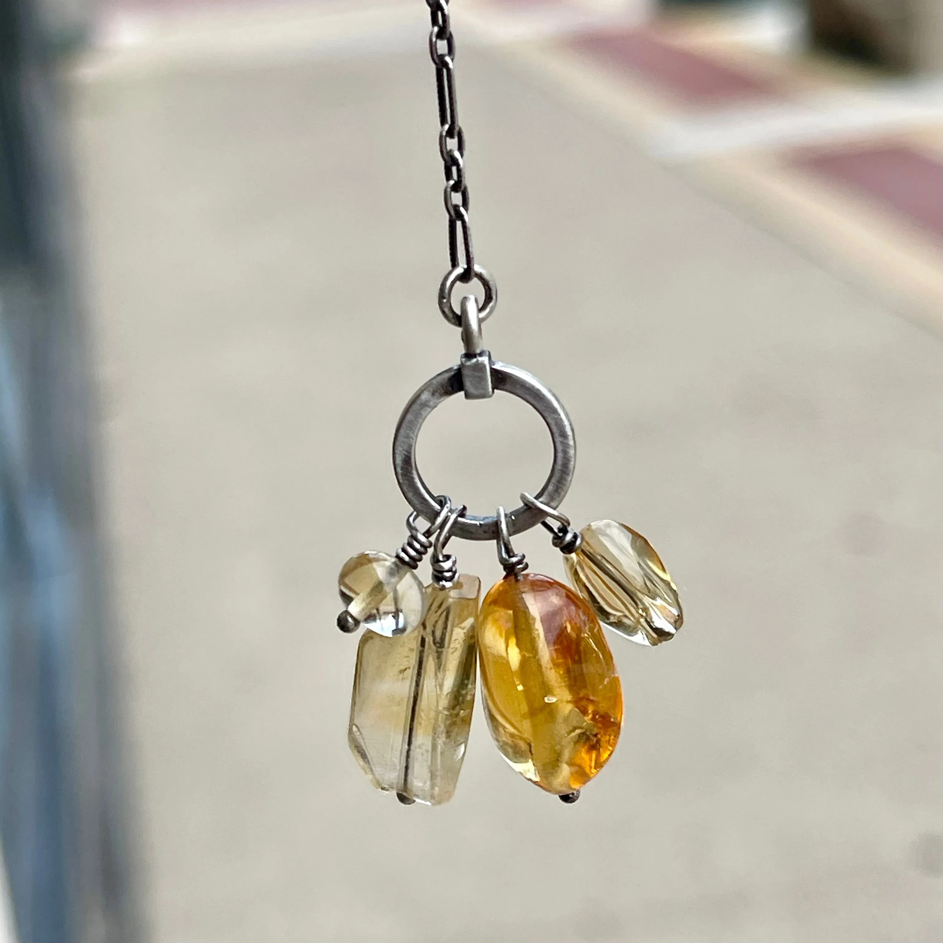 Sterling Silver Citrine Cluster Necklace